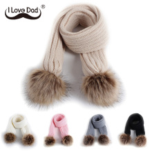 New Kids Scarf Pompom Winter Warm Children Toddler Scarves Outdoor Solid Color Knitted Baby Girl Boy Scarf