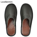 Cow Leather slippers men big sizes Linen home male indoor house for Men's slippers women man slipper Luxury soft Flat shoes