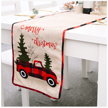180x35cm Christmas Table Runner Car and Christmas Tree Pattern Table Flag Decorative Table Runner for Christmas Party Home Decor