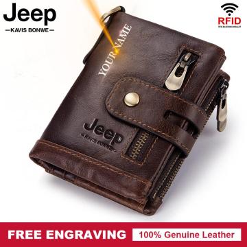 Free Engraving Classic Style Wallet Genuine Leather Men Wallets Short Male Purse Card Holder with Coin Purse Chain Fashion Pocke