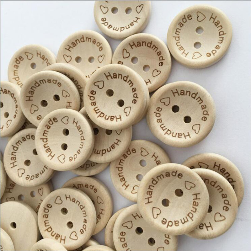 100 PCS/lot Natural Color Wooden Buttons handmade love Letter wood button craft DIY apparel accessories