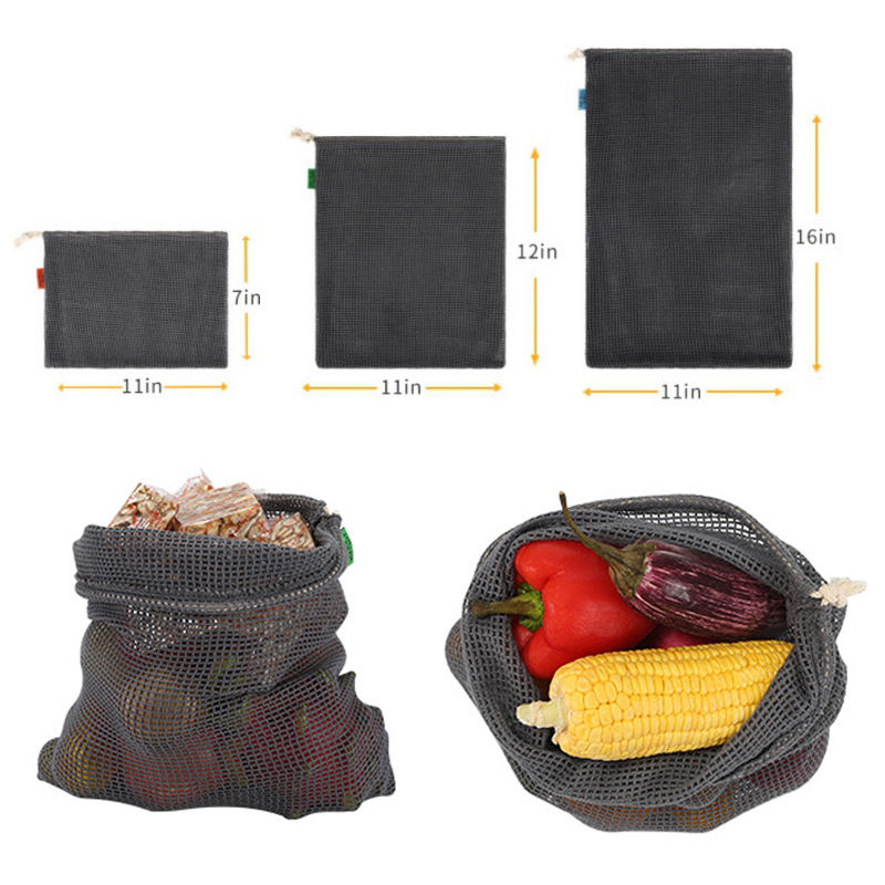 Durable Grocery Bags For Kitchen Provision Mesh Pouch Bag Market String Net Shopping Bags Vegetables Fruit Bag Black S/M/L