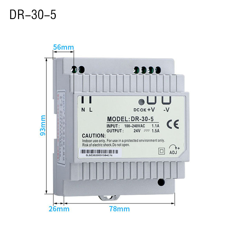DR-15-5 5V2.4A DIN Rail Mounting Switching Power Supply Industrial Switching Power Supply DR-60W-24V2.5A 15W/30W 5V3A 12V5A