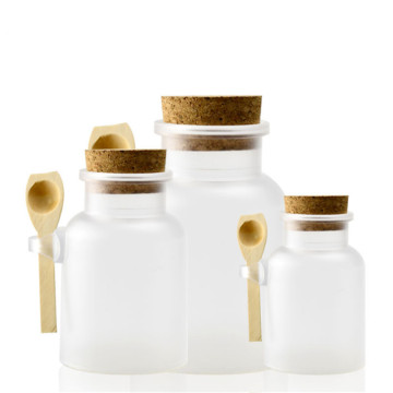 1 pcs 100g/200g/300g Empty Bath Salt Bottle Plastic Matte Cork Jar Women Mask Facial Container Refillable Bottle With Wood Spoon