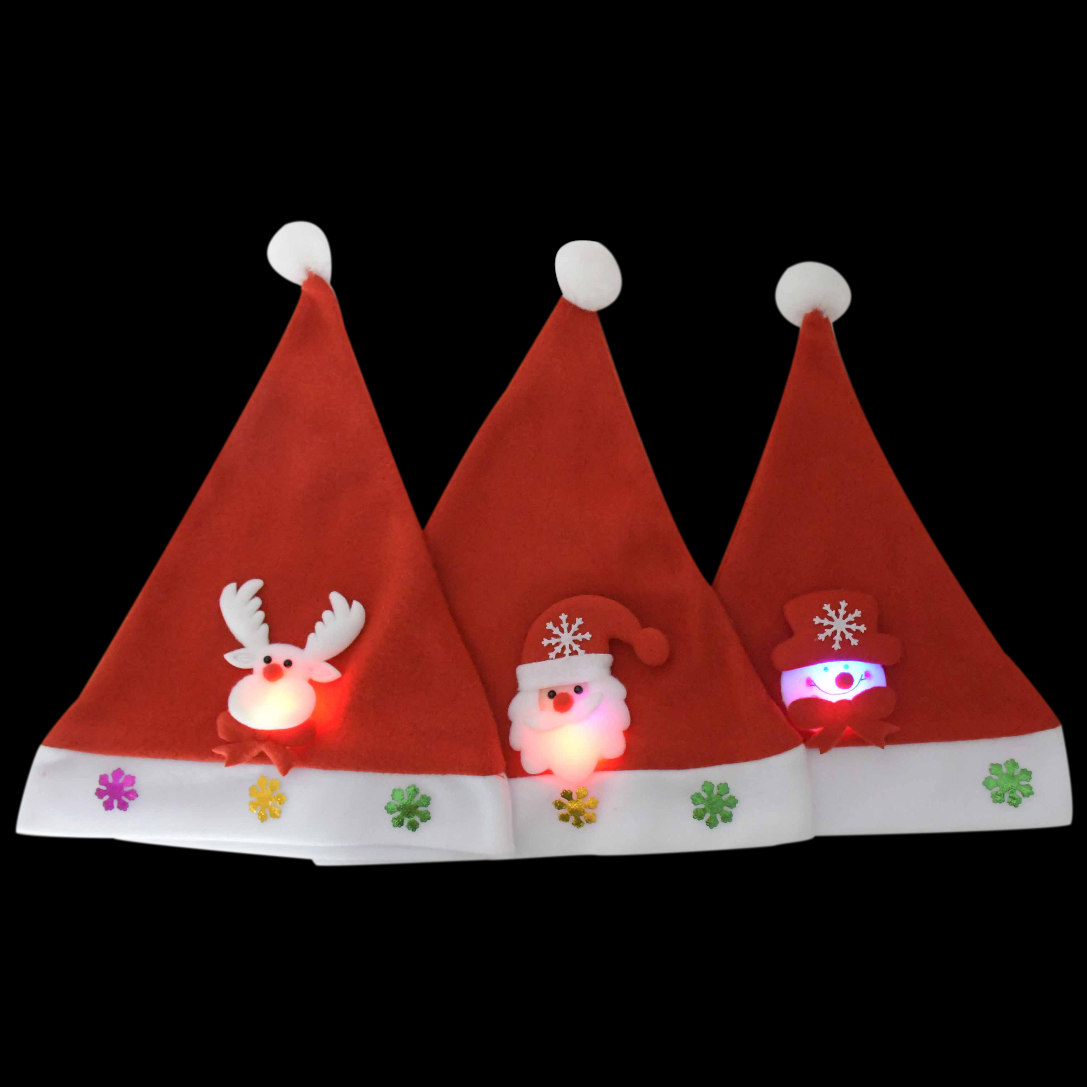 1pc Glowing Snowman Deer Santa Claus Hat Non-woven Fabric Christmas Hats Red Cap for Kids Adults Holiday Xmas Supplies Party Hat