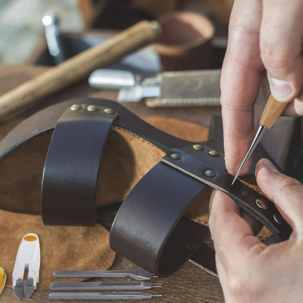 59 Pcs/Set Professional Leather Craft Hand Tools Kit For Hand Sewing Stitching Stamping Saddle Making Handmade DIY Tools Set