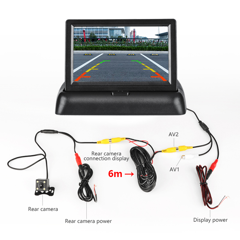 Jansite 4.3 inch Foldable Car Monitor TFT LCD Display Cameras Reverse Camera Parking System for Car Rearview Monitors NTSC PAL