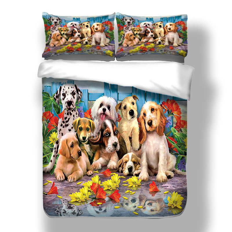 Dogs Printed Duvet Cover Set Queen Super King Size Animal Bedding Set Quilt Cover Bedclothes with Pillow Cases For Children Kids
