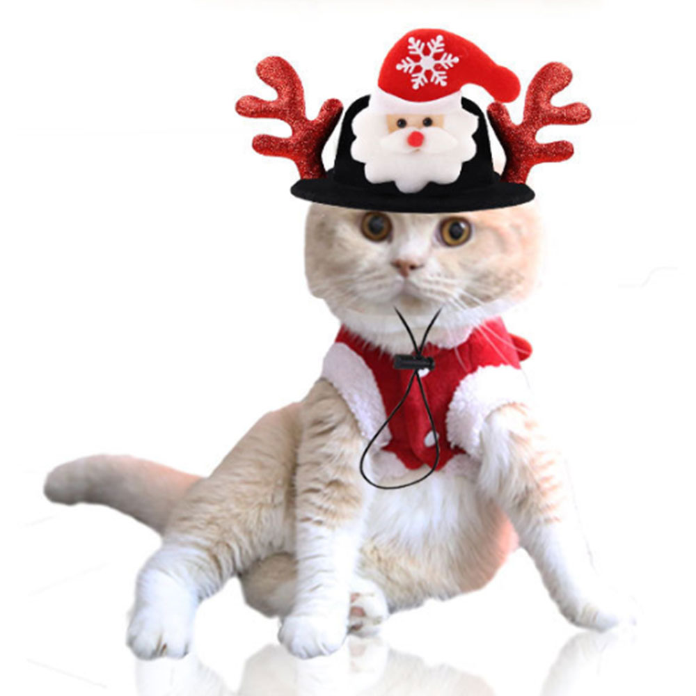 Funny Xmas Hat Pet Dog Cat Christmas Headwear Christmas Elk Reindeer Antlers headband Hat Apparel Adjustable Snowman Cap