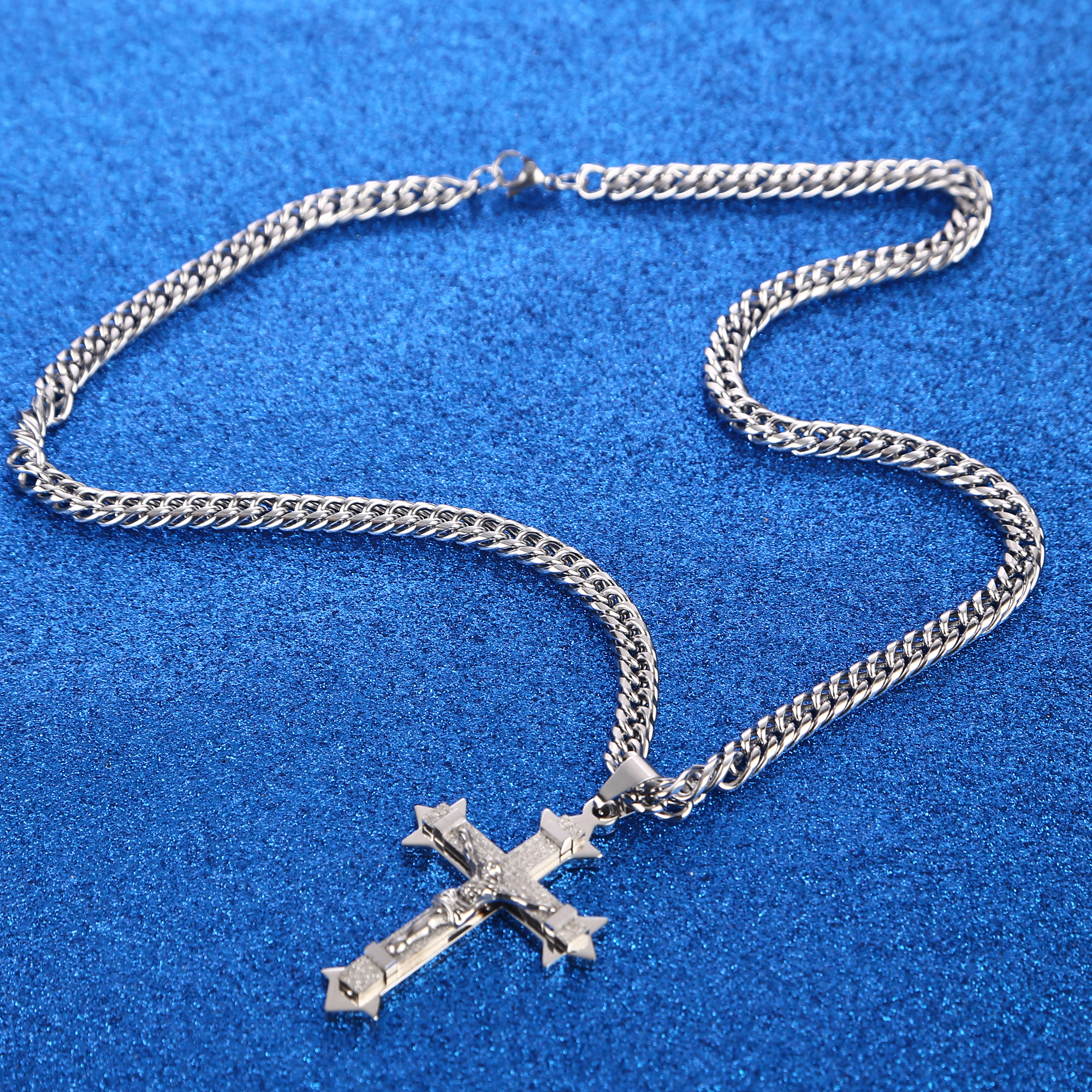 Gold&silver Crucifix Jesus Cross Necklace Stainless Steel Christs Pendant link Chain Men Necklaces Jewelry Gifts 23" 62(60cm)
