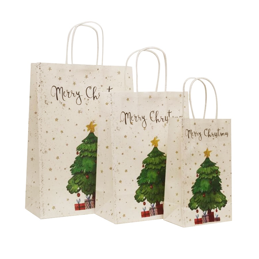 10pcs/lot 27x21x11cm Cartoon Paper Bag With Handles Decoration Merry Christmas Gift Bags Snacks Candy Packaging Bag