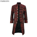 Wine Red Stand Collar Embroidery Long Blazer Men Vintage Medieval Gothic Blazer Jacket Male Party Prom Coat Cosplay Tuxedo Coats
