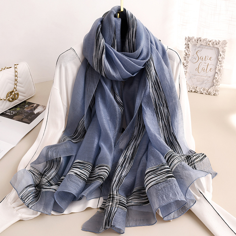 2020 Solid Stripes Silk Scarf Women Soft Long Autumn Winter Scarves Fashion Shawls And Wraps High Quality Foulard Pashmina Hijab