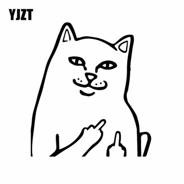 YJZT 14.2X15.9CM Rude Funny Cat Vinyl Decal Car Sticker Windows Decor Black/Silver C24-1809