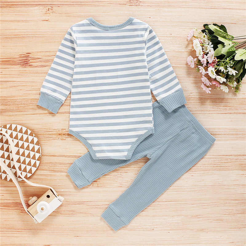 Autumn Toddler Kids Baby Boys Girls Clothes Sets Newborn Infant Striped Long Sleeve Romper Tops+Pants Trousers Outfit Clothes