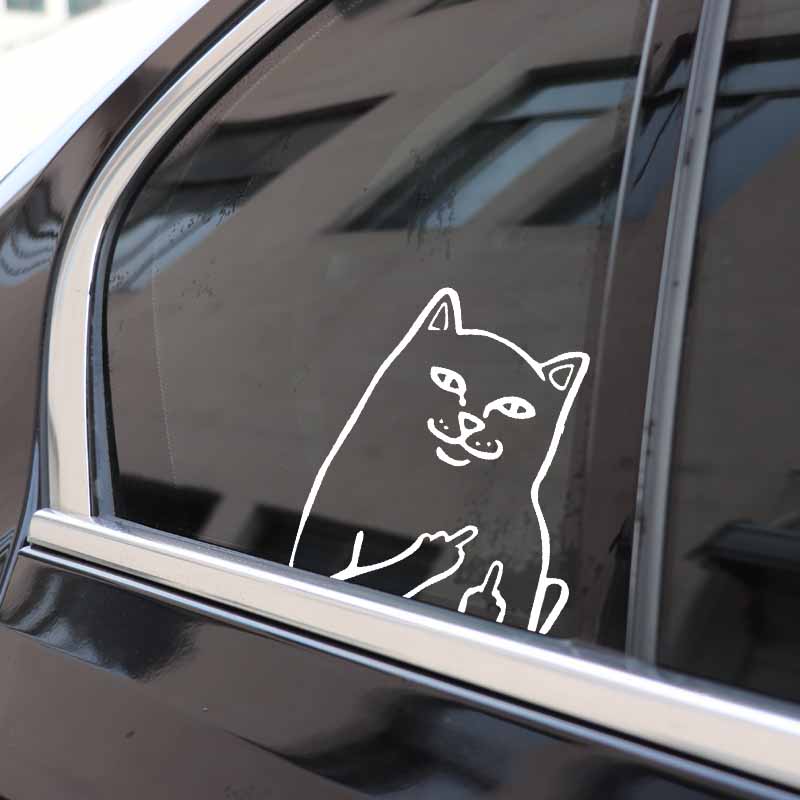 YJZT 14.2X15.9CM Rude Funny Cat Vinyl Decal Car Sticker Windows Decor Black/Silver C24-1809