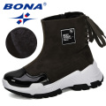 BONA 2019 New Designers Fashion Casual Ladies Shoes Boots Leather Boots Thick Heeled Snow Shoes Femme Ladies Shoes Comfortable
