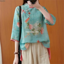 2021 woman traditional chinese clothing top retro flower print hanfu top women tops elegant oriental tang suit chinese blouse