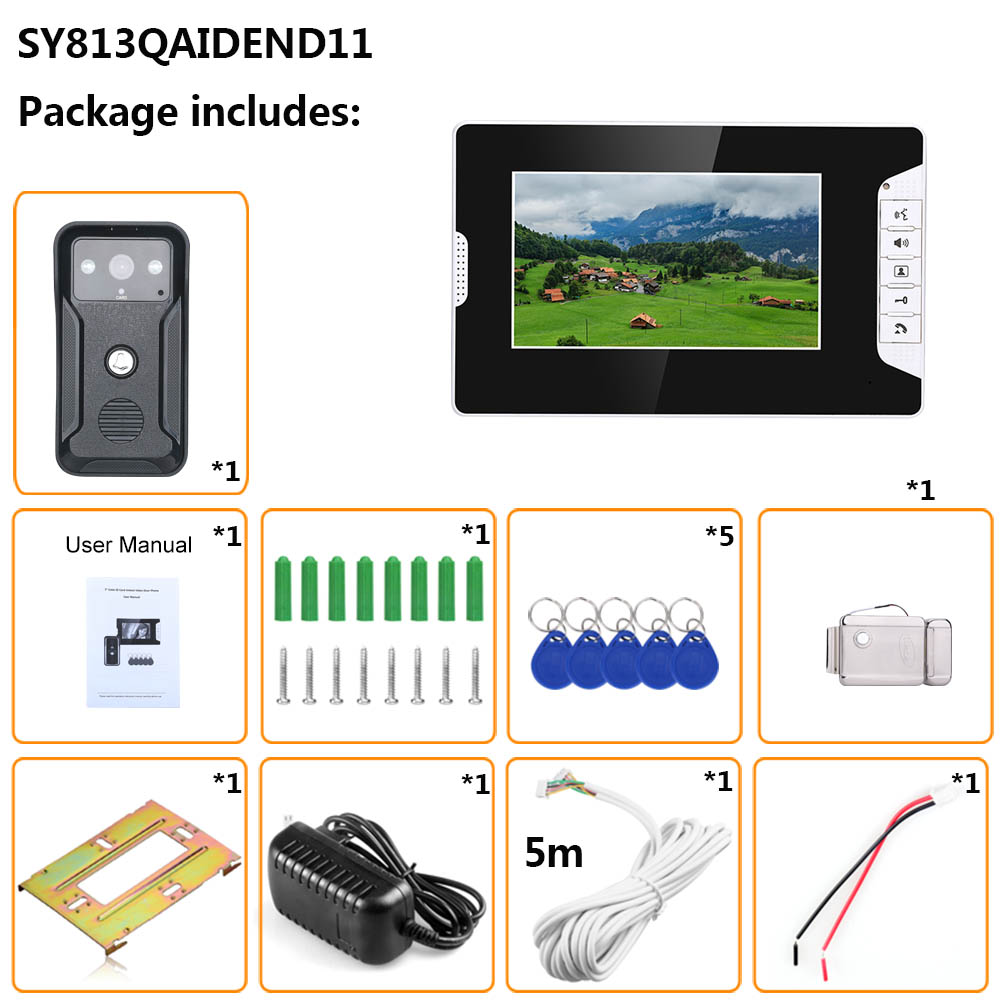 7 inch Video Intercom Door Phone RFID System With HD Doorbell 1000TVL Camera with Home Stainless Steel Electronic Door Lock