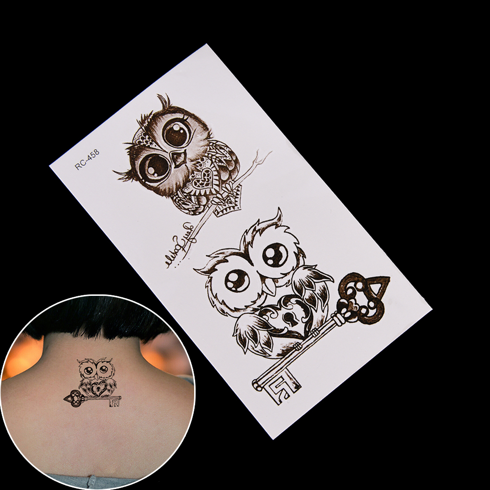 2pcs/set Cute Owl Arm Fake Transfer Tattoo Sexy Large Temporary Tattoos Sticker Men Women Body Art 105*60mm