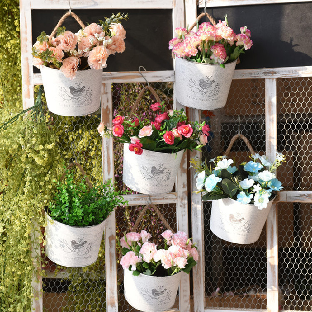 Wall Hanging Planter Flower Pot Plant Pots Basket Holder Artificial Wall Mounted Plant Pots Balcony Garden Home Decoration