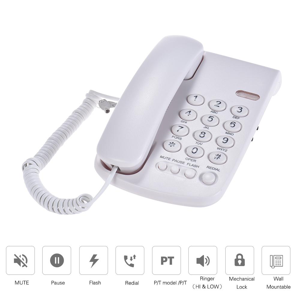 Lock Wall Portable Corded Telephone Phone Pause/ Redial/ Flash/ Mute Mechanical Mountable Base Handset for House Hotel