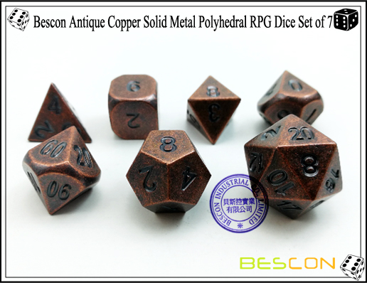 Bescon Antique Copper Solid Metal Polyhedral RPG Dice Set of 7-4