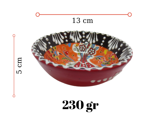 Hand Made Tile Patterned Kaolin Clay Quartz Limestone Bowl 8cm Suitable for use as a gift Orange