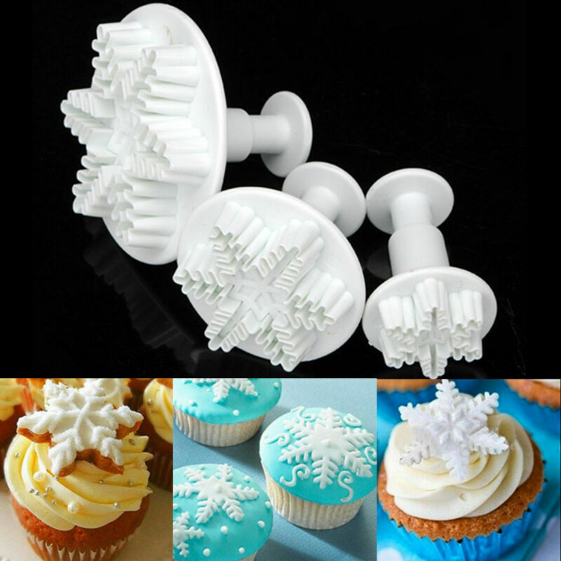3Pcs Snowflake Cake Decorating Fondant Plunger Cutters Mold Mould Cookies Tools Kitchen Tools Cake Decorating Fondant Tool