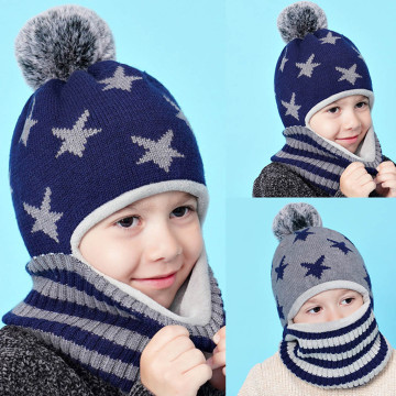 2PC Toddler Kids Baby Hat Boys Girl Pompon Hat Winter Keep Warm Cotton Knit Crochet Beanie Cap Scarf For 2-7 Years Kids Hats