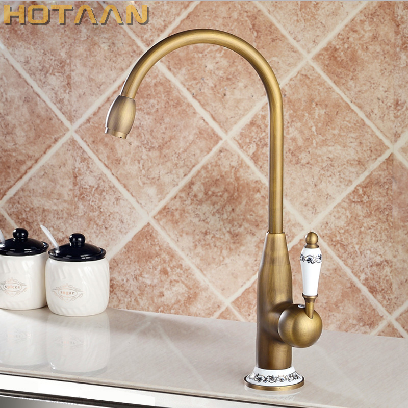 2017 Free shipping New Style Antique Brass Finish Faucet Kitchen Sink Basin Faucets Mixer Tap With Ceramic Hot and Cold YT-6044