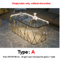 Nordic Rectangular Tea Table With LED Light Creative Single Layer Toughened Glass Desktop Iron Art Leg Modern Living Room Table