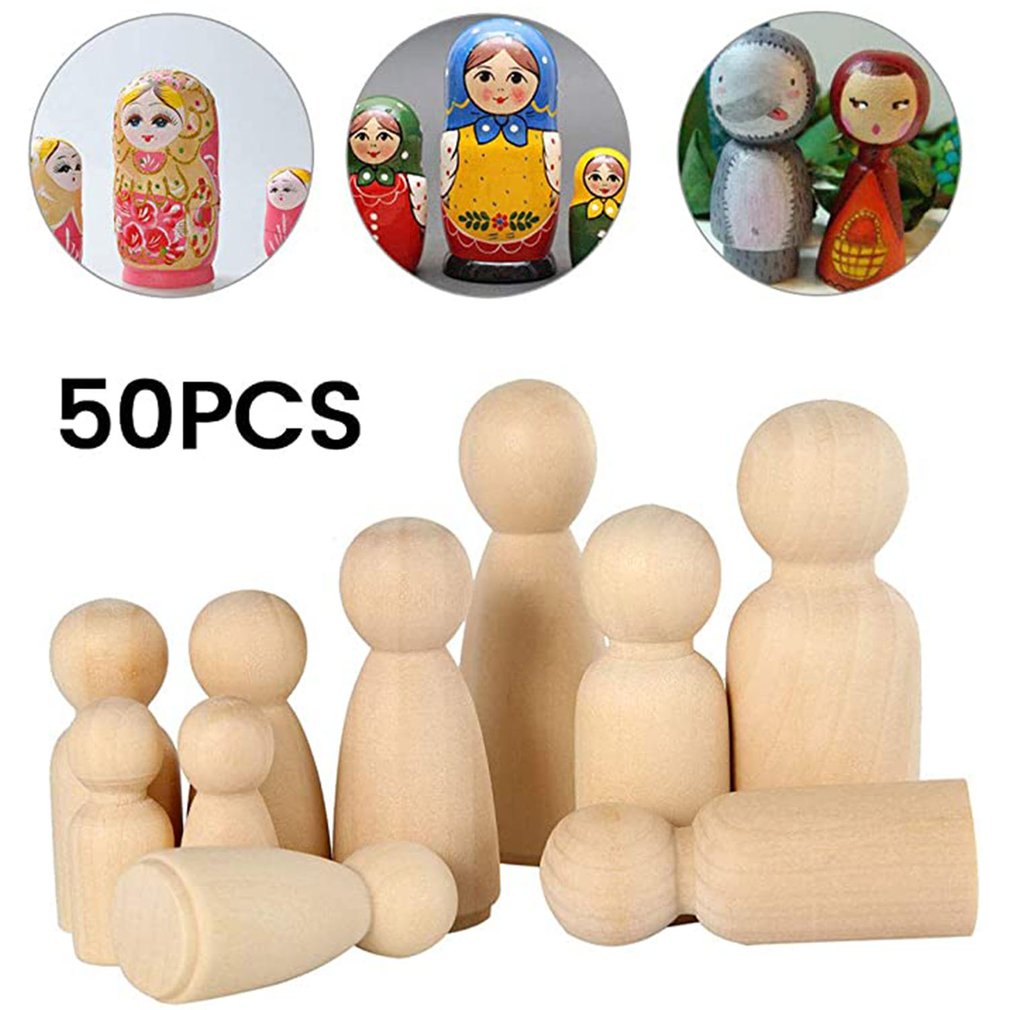 50Pcs Unfinished Wooden Peg Dolls Wooden Tiny Doll Bodies People Decorations Art And Creative Diy Craft For Kids