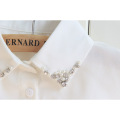 Linbaiway Women Shirt False Collar Bead Decoration Detachable Fake Collar V-neck Lapel Blouse Top Tie Clothes Accessories