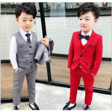 autumn Red/gray 3Pcs baby Boys Suits Wedding Formal Children blazers Suit Tuxedo Party clothes jacket+vest+pant set for boys