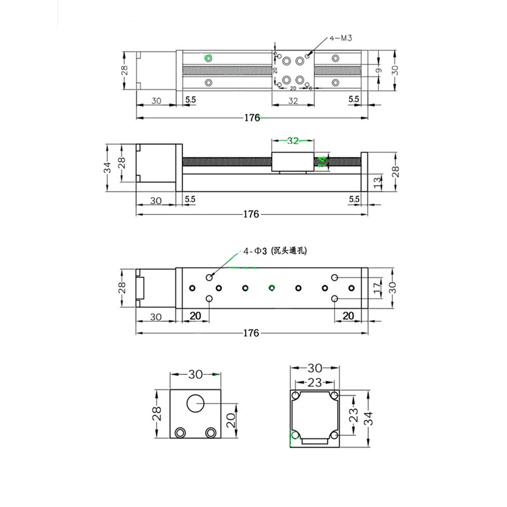 Mini Linear Guide Slide Rail Actuator T6 Lead Screw Motion Stepper Motor Stroke 50-200MM Linear Lead Rail Stage Motion Table