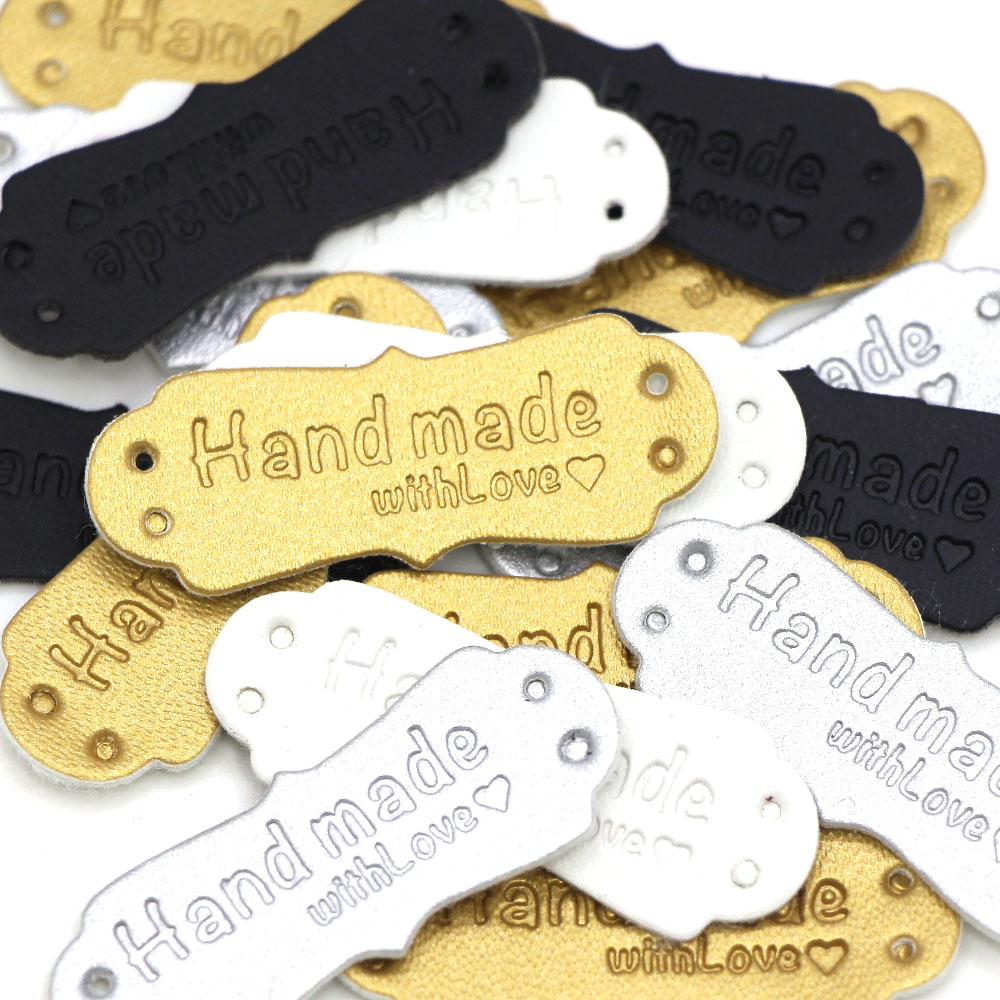 50Pcs 41x16mm Handmade Tags Handmade Faux Leather Knitting Label For Clothes Handmade With Love PU Label For Bag Sew Accessories