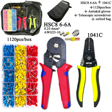 HSC8 Pliers Kit D2 Wire Cutting Pliers Tube Type Terminal Box Electrical Clamp Terminal Tube Tool Red Pliers 6-6A 0.25-6mm2 Mini