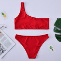 Women Swimwear Push Up Swimsuit One Shoulder Solid Black Red Brazilian Bikini Set 2020 Biquini Bathing Suit Beach Swimming Suit
