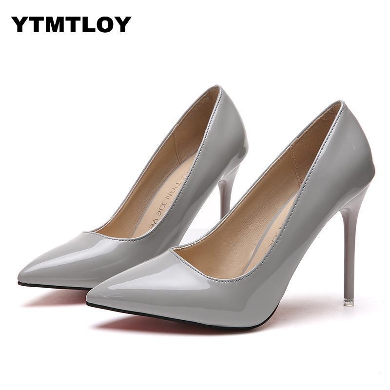 Plus Size 34-44 Women Shoes Pointed Toe Sexy Pumps Patent Leather Dress High Heels Boat Shoes Wedding Shoes Zapatos Mujer White