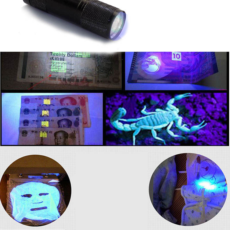 9 LED UV Ultraviolet Flashlight mini Purple color backlight Ultra Violet Flash Torch Light lamp linterna AAA For Money detection