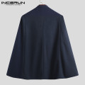 Fashion Men Cloak Coats Solid Streetwear Double Breasted Trench Faux Fleece Blends Cape Stand Collar Mens Jackets S-5XL INCERUN
