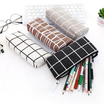 Canvas Geometric Pencil Bag Case School Simple Striped Grid Solid Color Cute Pencil Bag Case Pouch Office Students Kids Supplies