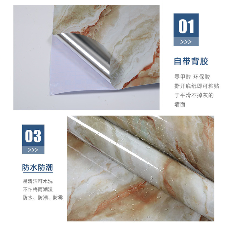 Marble Aluminum Foil Kitchen Stickers Oil-proof Waterproof Self Adhesive Wallpaper PVC Bathroom Wall Stickers Contact Paper Film