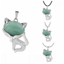 Green Aventurine Luck Fox Necklace for Women Men Healing Energy Crystal Amulet Animal Pendant Gemstone Jewelry Gifts