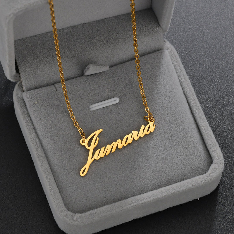 Atoztide Stainless Steel Personalized Custom Name Necklace Mirror Surface Gold Choker Necklace Pendant Nameplate Gift