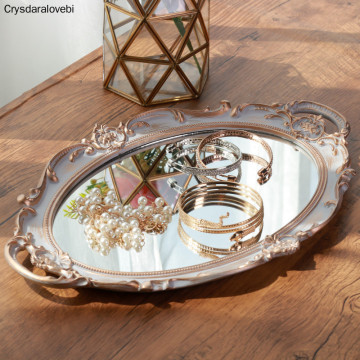 European Style Retro Groceries Mirror Tray Dressing Table Jewelry Cosmetic Storage Tray Decoration Display Trays Decorative Home