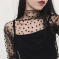 Women Sexy Harajuku Mesh Tops Net See Through T Shirt Transparent Undershirt Star Base Top Camisas Femininas Clubwear tshirt