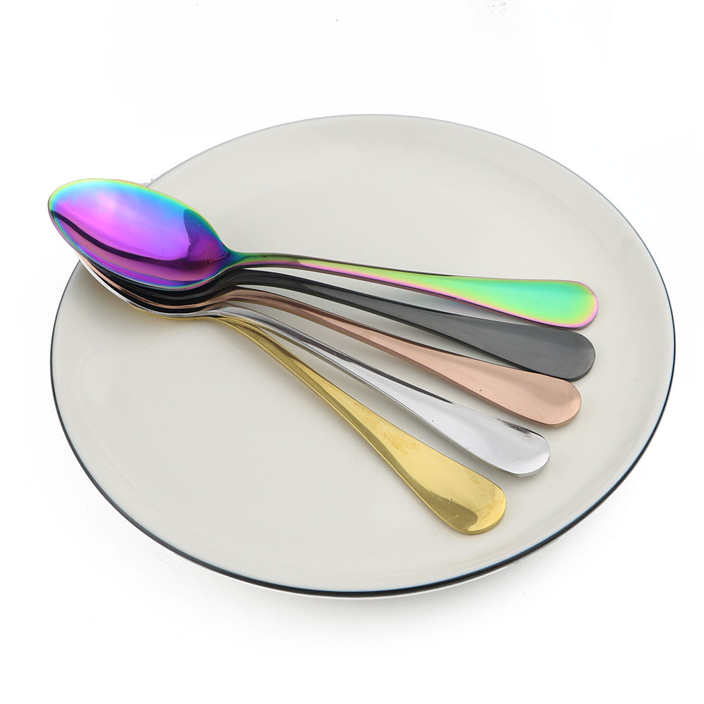 Silverware Colorful Rainbow Black Salad Dessert Scoop Set Stainless Steel Black Set Rice Soup Spoon Cutlery Teaspoon Dinnerware
