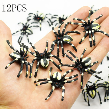 12pcs Halloween Funny Spider Decoration Props Halloween Spider Decoration Halloween Funny Spider Mini Black Plastic Fake Spider